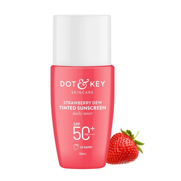 Dot & Key Sand Strawberry Dew Tinted Sunscreen SPF 50+ PA++++ 50ml | Hydrating, Lightweight & Non-Greasy | Evens Skin Tone & Protects from UV Damage
