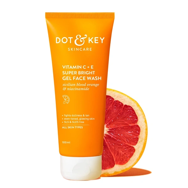 Dot & Key DOT & KEY Vitamin C + E Super Bright Gel Face Wash | with Sicilian Blood Orange & Niacinamide | For Glowing & Even Tone Skin | Fight Dullness & Tan | With Triple Vitamin C | for all skin Types | 100ml