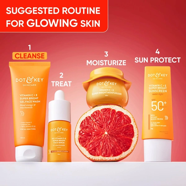 Dot & Key DOT & KEY Vitamin C + E Super Bright Gel Face Wash | with Sicilian Blood Orange & Niacinamide | For Glowing & Even Tone Skin | Fight Dullness & Tan | With Triple Vitamin C | for all skin Types | 100ml