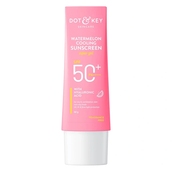 Dot & Key Watermelon Cooling Sunscreen SPF 50 PA++++ with Hyaluronic Acid | Superior UV Protection | Non-Greasy, Cooling Formula | UV , IR & Blue Light Protection | Lightweight | for Oily & Combination Skin | Non Oily Finish | 50g