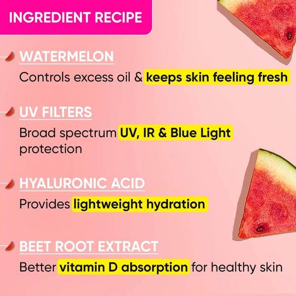 Dot & Key Watermelon Cooling Sunscreen SPF 50 PA++++ with Hyaluronic Acid | Superior UV Protection | Non-Greasy, Cooling Formula | UV , IR & Blue Light Protection | Lightweight | for Oily & Combination Skin | Non Oily Finish | 50g