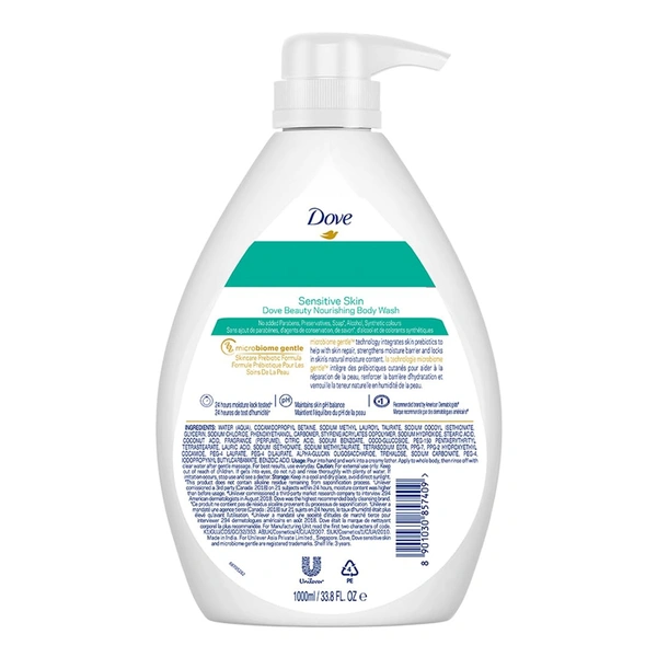 Dove Nourishing Body Wash 1L for Sensitive Skin | 24H Moisture Lock | Gentle & Soap-Free Cleanser | Soft, Smooth & Healthy Skin
