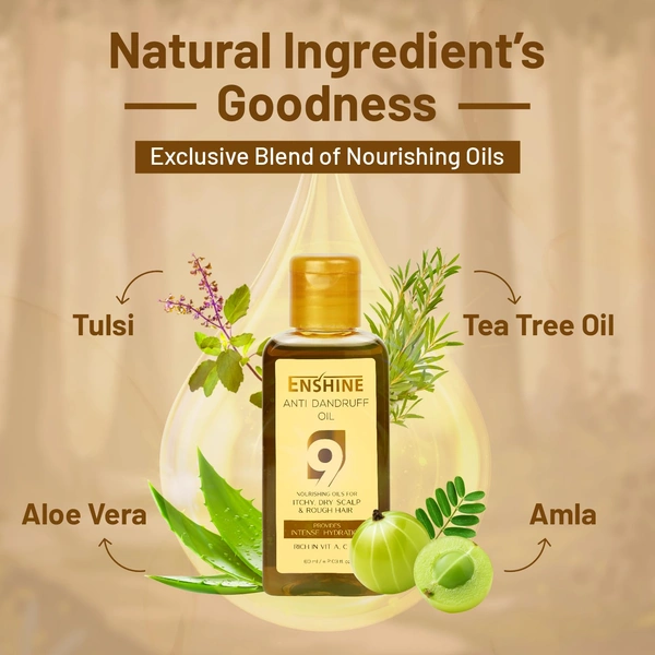 Enshine Anti-Dandruff Hair Oil 60ml | Ayurvedic Hair Oil with Neem, Tea Tree, Aloe Vera & Rosemary | Reduces Dandruff, Itch & Dry Scalp | Nourishes Hair Naturally
