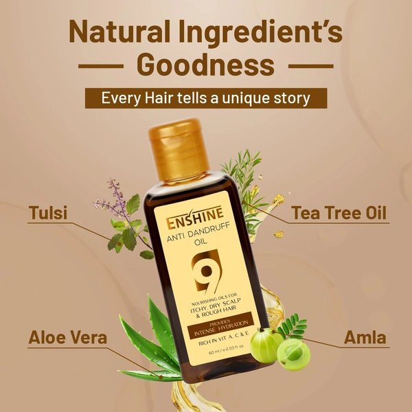 Enshine Anti-Dandruff Hair Oil 60ml | Ayurvedic Hair Oil with Neem, Tea Tree, Aloe Vera & Rosemary | Reduces Dandruff, Itch & Dry Scalp | Nourishes Hair Naturally