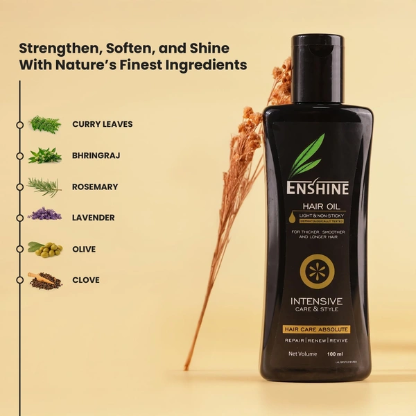 Enshine Ayurvedic Hair Oil 100ml | 21 Herbal Oils Blend | Reduces Hair Fall & Dandruff | Promotes Growth | Thicker, Smoother & Longer Hair | Non-Sticky, Paraben-Free
