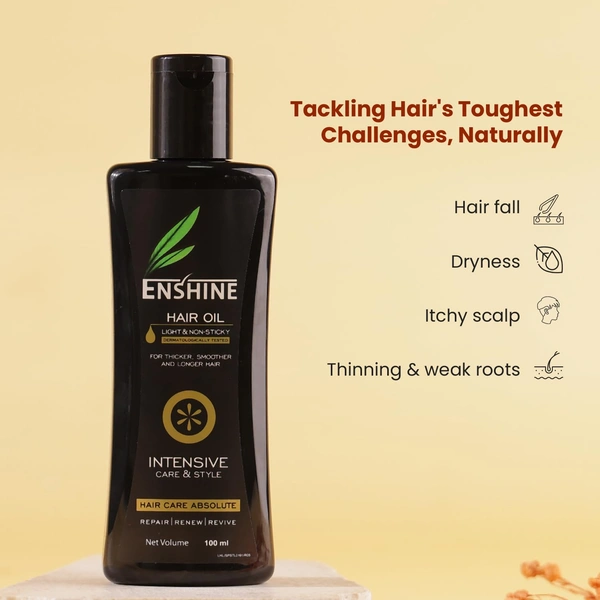 Enshine Ayurvedic Hair Oil 100ml | 21 Herbal Oils Blend | Reduces Hair Fall & Dandruff | Promotes Growth | Thicker, Smoother & Longer Hair | Non-Sticky, Paraben-Free
