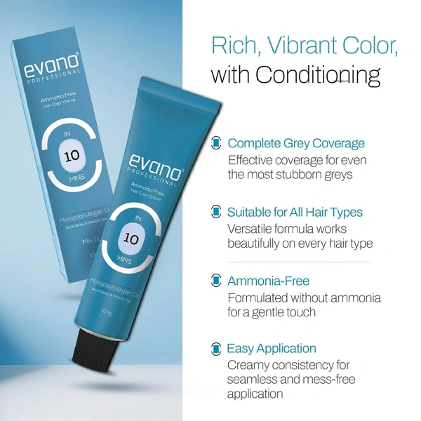 Evano Professional Creme Hair Colour Brown 4.0 100g | Ammonia-Free Formula | 100% Grey Coverage in 10 Minutes | Long-Lasting Salon Quality Hair Color for Women & Men