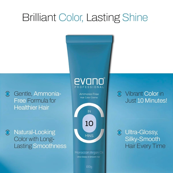 Evano Professional Creme Hair Colour Brown 4.0 100g | Ammonia-Free Formula | 100% Grey Coverage in 10 Minutes | Long-Lasting Salon Quality Hair Color for Women & Men