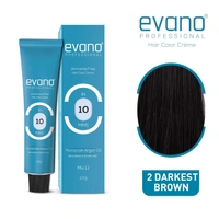 Evano Professional Creme Hair Colour Darkest Brown 2.0 100g | Ammonia-Free Formula | 100% Grey Coverage in 10 Minutes | Long-Lasting Salon Quality Hair Color for Women & Men