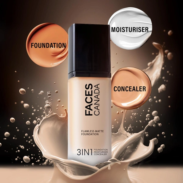 Faces Canada Flawless Matte Foundation Warm Sand 042 Shade 30ml | 3-in-1 Foundation, Moisturizer & Concealer | SPF 18 | 12Hr Hydration | HD Matte Coverage | Lightweight Anti-Ageing