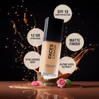 Faces Canada Flawless Matte Foundation Warm Sand 042 Shade 30ml | 3-in-1 Foundation, Moisturizer & Concealer | SPF 18 | 12Hr Hydration | HD Matte Coverage | Lightweight Anti-Ageing