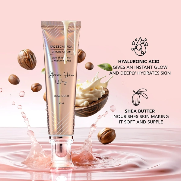 Faces Canada Strobe Cream 30ml Pink | Primer + Highlighter + Moisturizer | With Shea Butter & Hyaluronic Acid | Intense Hydration | Radiant Dewy Glow