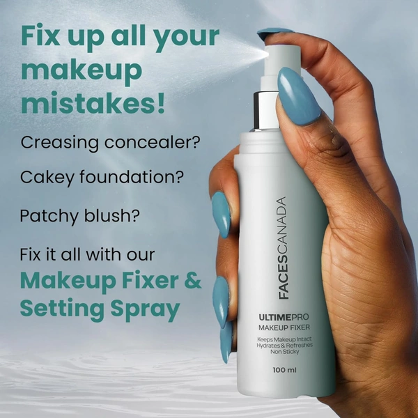 Faces Canada Ultime Pro Makeup Fixer 100ml | Long Lasting Makeup Setting Spray | Keeps Makeup Intact | Hydrates, Soothes & Refreshes Skin | Hyaluronic Acid & Vitamin E | Alcohol Free