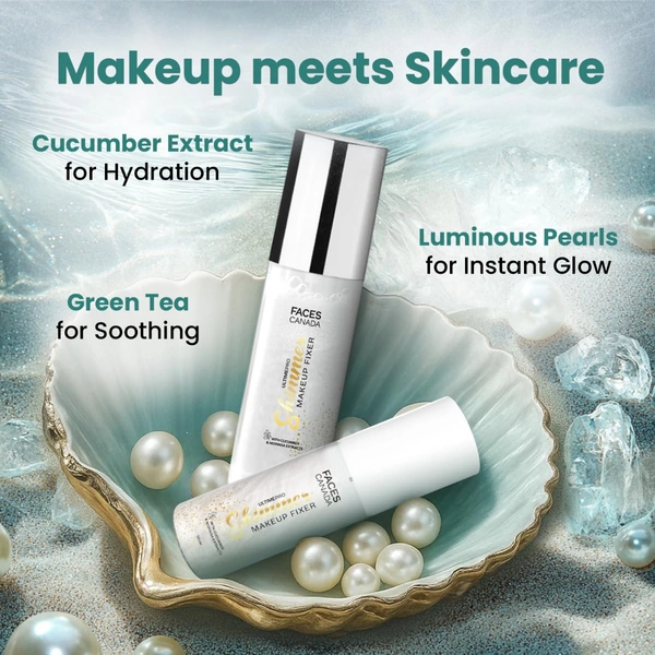 Faces Canada Ultime Pro Shimmer Makeup Fixer 50ml | Long-Lasting Makeup Setting Spray | Glamorous Shimmer Finish | Hydrates & Refreshes Skin | Alcohol-Free