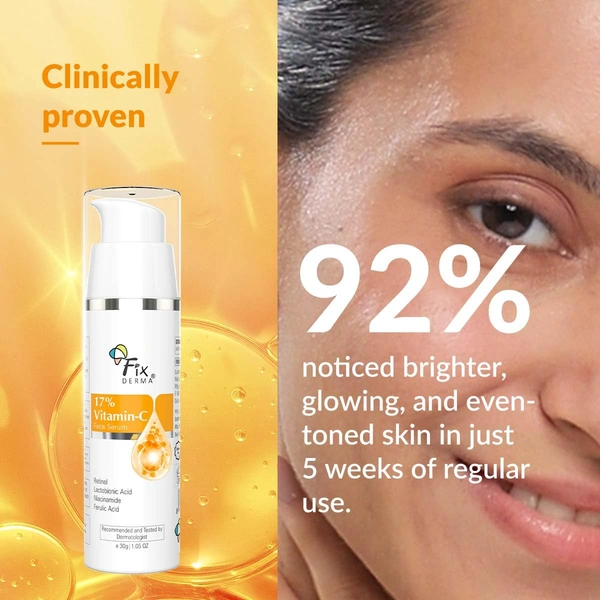 Fixderma 17% VitaminFace Serum 30g for unisex use | Retinol + Niacinamide | Brightening & Anti-Aging Serum for Glowing Skin | Reduces Fine Lines, Pigmentation & Dark Spots