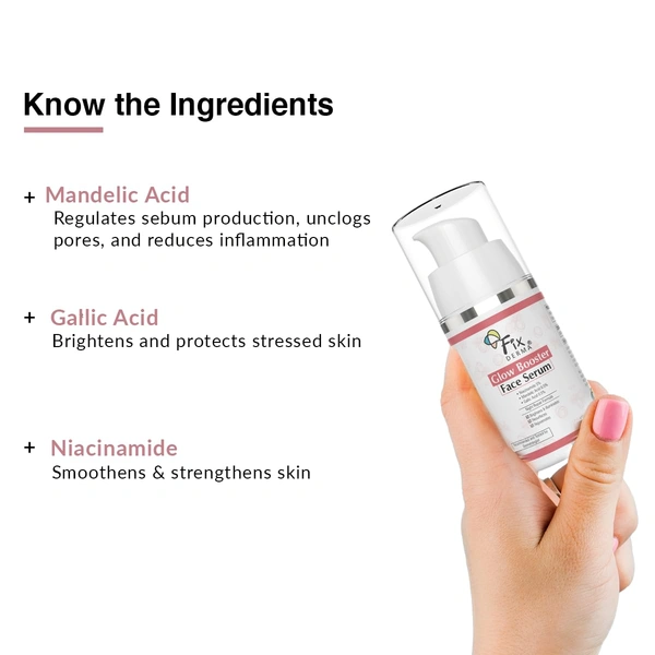 Fixderma 5% Niacinamide Serum Glow Booster with 6.5% Mandelic & 0.5% Gallic Acid | Skin Brightening | Reduces Spots, Improves Texture & Boost Glow | Men & Women - 15g