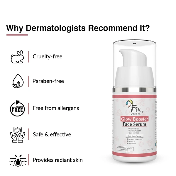 Fixderma 5% Niacinamide Serum Glow Booster with 6.5% Mandelic & 0.5% Gallic Acid | Skin Brightening | Reduces Spots, Improves Texture & Boost Glow | Men & Women - 15g