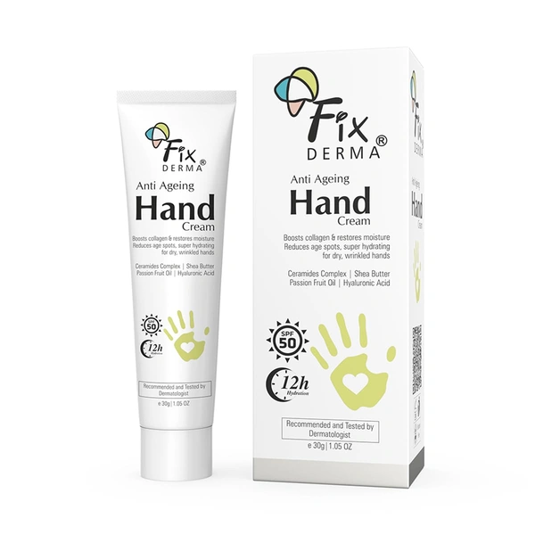 Fixderma Anti Ageing Hand Cream 30g | Ceramide & Hyaluronic Acid Hand Moisturizer | Smoothens Dry Rough Hands | Anti-Wrinkle Repair | Shea Butter Nourishment | Men & Women | All Skin Types