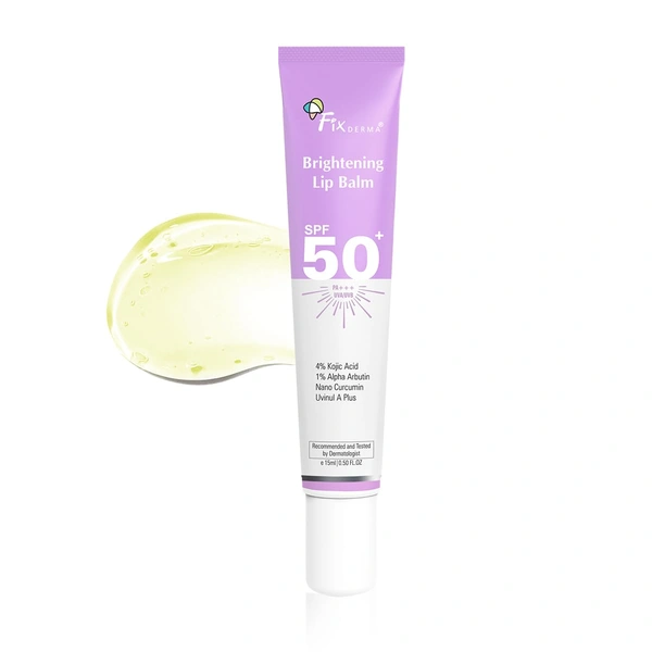 Fixderma Brightening Lip Balm 15ml with SPF 50 PA+++ | 4% Kojic Acid + 2% Alpha Arbutin | Moisturizes, Hydrates & Brightens Pigmented & Dry LipsFor Men & Women Daily Lip Care