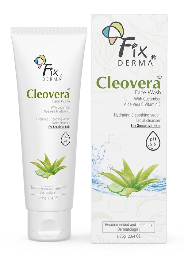 Fixderma Cleovera Aloe Vera Face Wash 75g | Gentle Face Cleanser with Aloe Vera & Vitamin E | Hydrates, Soothes & Nourishes SkinFor Dry Skin & All Skin Types | Men & Women