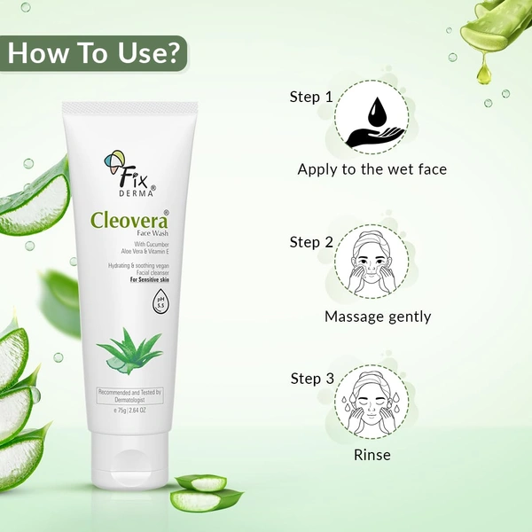 Fixderma Cleovera Aloe Vera Face Wash 75g | Gentle Face Cleanser with Aloe Vera & Vitamin E | Hydrates, Soothes & Nourishes SkinFor Dry Skin & All Skin Types | Men & Women
