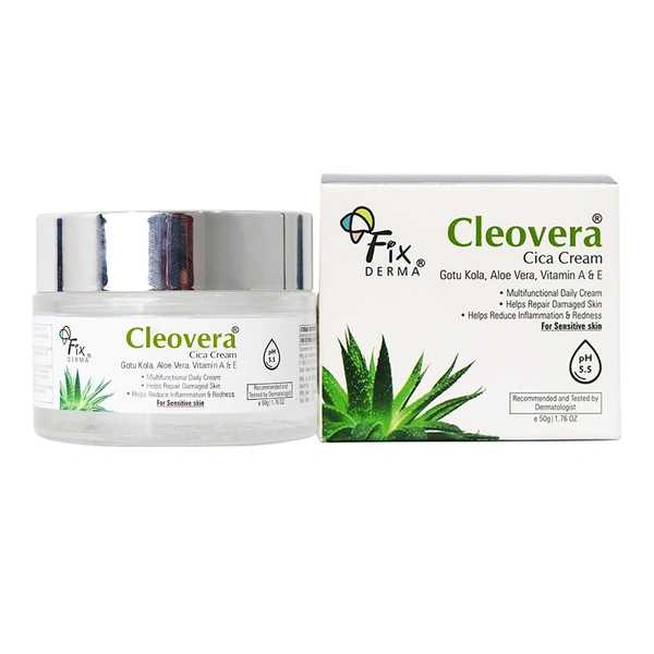 Fixderma Cleovera Cica Cream 50g | Gotu Kola, Aloe Vera, Vitamin A & E | Repairs Damaged Skin, Calms Irritation, Nourishes Dry & Sensitive Skin | Daily Barrier Strengthening Cream