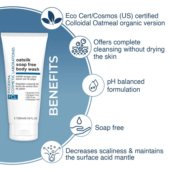 Fixderma Cosmetics Laboratories Fixderma Cosmetic Laboratories Oatsilk Soap Free Body Wash 200ml for Dry & Rough Skin | Relieves Itchy Skin | Nourishes & Hydrates | Suitable for Sensitive Skin