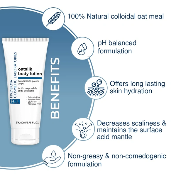 Fixderma Cosmetics Laboratories Fixderma Cosmetic LaboratoriesOatsilk Body Lotion 200ml For Dry & Rough Skin | Intensely Moisturizing Lotion | Long Lasting Hydration | Nourishes & Soothes Skin | Reduces Itching