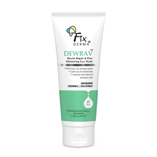 Fixderma Dewrav Barrier Repair & Pore Minimizing Face Wash 100ml | 2% Niacinamide + Cica & Ceramide | Repairs Skin Barrier, Minimizes Pores, Soothes Irritation | Normal, Dry & Sensitive Skin