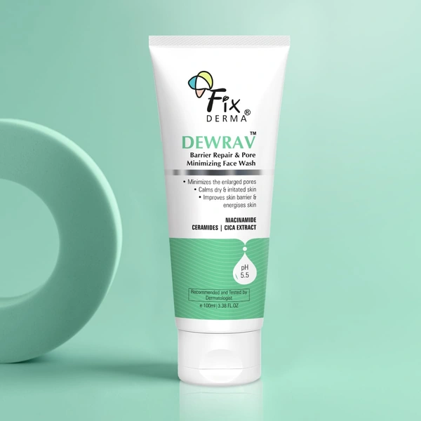 Fixderma Dewrav Barrier Repair & Pore Minimizing Face Wash 100ml | 2% Niacinamide + Cica & Ceramide | Repairs Skin Barrier, Minimizes Pores, Soothes Irritation | Normal, Dry & Sensitive Skin