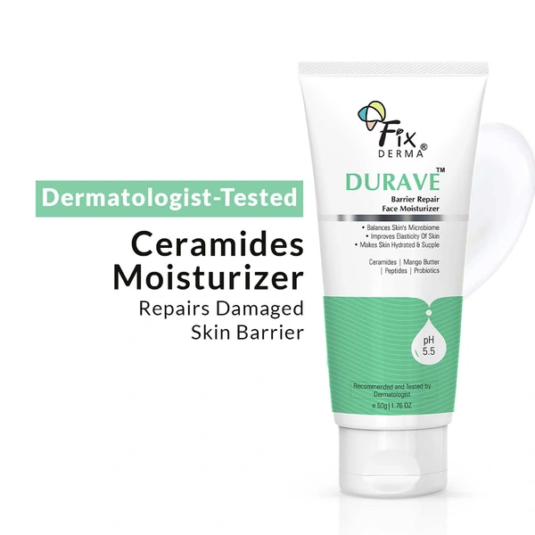 Fixderma Durave Ceramide Moisturizer 50g | With Peptide & Mango Butter | Strengthens Skin Barrier, Deep Moisturizes, Repairs Dryness & Enhances SmoothnessFor All Skin Type