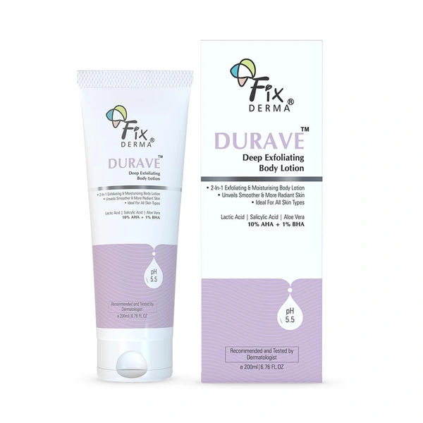 Fixderma Durave Deep Exfoliating Body Lotion 200ml | 10% AHA + 1% BHA with Lactic & Salicylic Acid | Smoothens Rough Texture, Exfoliates & Brightens SkinFor All Skin Types