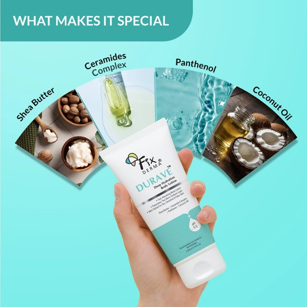 Fixderma Durave Deep Hydration Body Lotion 200ml | Intense Moisturizing Body Lotion for Dry & Normal Skin | Nourishes, Softens, Smoothens & Hydrates Skin | Men & Women | Daily Body Moisturizer