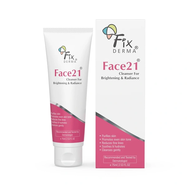 Fixderma Face21 Cleanser 75ml | Skin Brightening Cleanser | Removes Dead Cells, Pigmentation, Fine Lines & Wrinkles | Evens Skin Tone | Exfoliating Face Cleanser for Men & Women