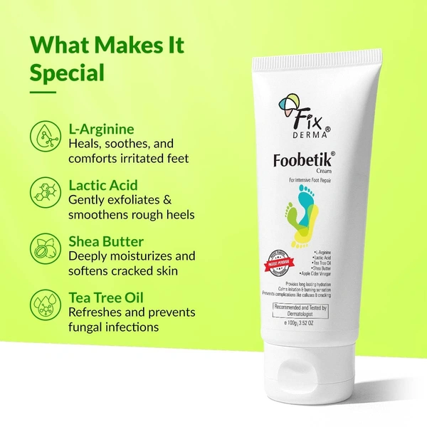 Fixderma Foobetik Foot Cream 100gFoot Care Cream for Diabetic Feet | Repairs Dry, Cracked Heels & Calloused Skin | Moisturizes, Softens & Soothes Dry Rough Feet | Paraben Free