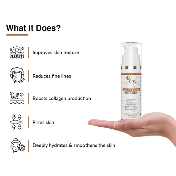 Fixderma Hydrolyzed Collagen Booster Face Serum 30g | Reduces Fine Lines & Wrinkles | Improves Firmness, Elasticity & Smoothness | Collagen Serum for Men & Women | All Skin Types