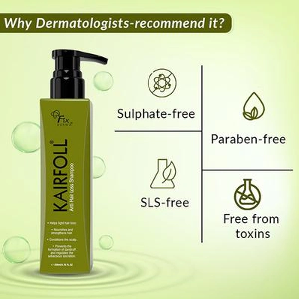 Fixderma Kairfoll Anti Hair Loss Shampoo 200ml | Strengthens Hair Roots | Reduces Hair Fall & Breakage | Improves Density & Hair Strength | Unisex Hair Cleanser