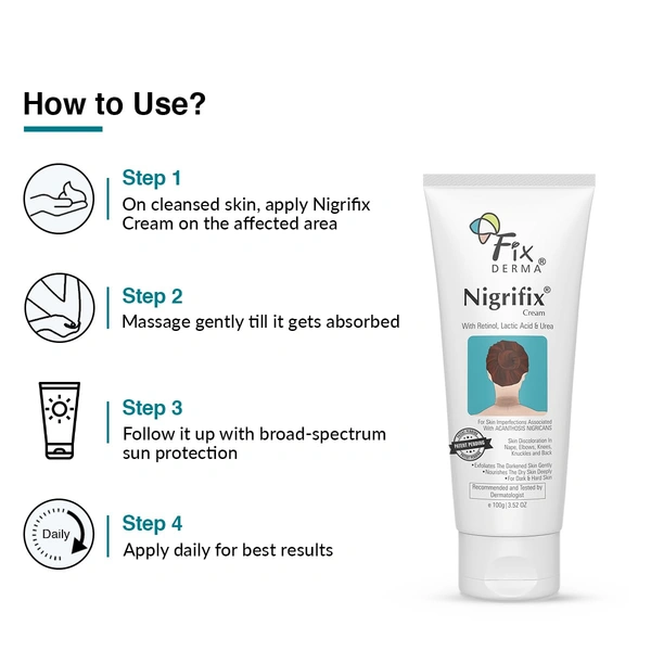 Fixderma Nigrifix Cream with retinol, Lactic Acid & Urea | For Skin Imperfection associated with Acanthosis Nigricans | For Body Parts like Neck, Ankles, Knuckles, Armpits & Elbows | For Dark & Dry Skin | Exfoliant Darkest Skin Gently | 100g