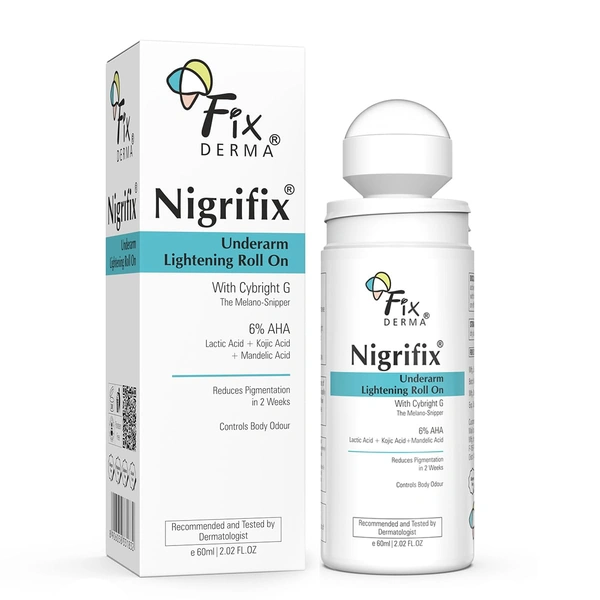 Fixderma Nigrifix Underarm Roll On 60ml with 6% AHA, Lactic Acid, 1% Mandelic Acid & Kojic Acid | Brightens, Exfoliates & Smoothens Dark UnderarmsFor All Skin Types