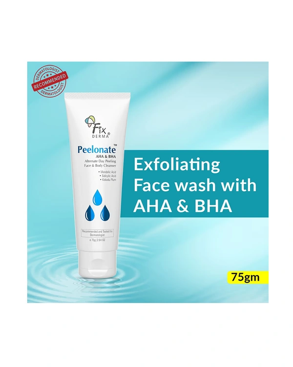 Fixderma Peelonate AHA & BHA Face & Body Cleanser 75g | 2% Mandelic Acid + 1% Salicylic Acid | Exfoliating, Acne Control, Tan Removal | Smooth, Clear & Radiant Skin