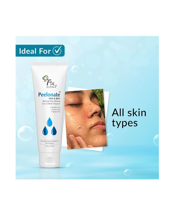Fixderma Peelonate AHA & BHA Face & Body Cleanser 75g | 2% Mandelic Acid + 1% Salicylic Acid | Exfoliating, Acne Control, Tan Removal | Smooth, Clear & Radiant Skin