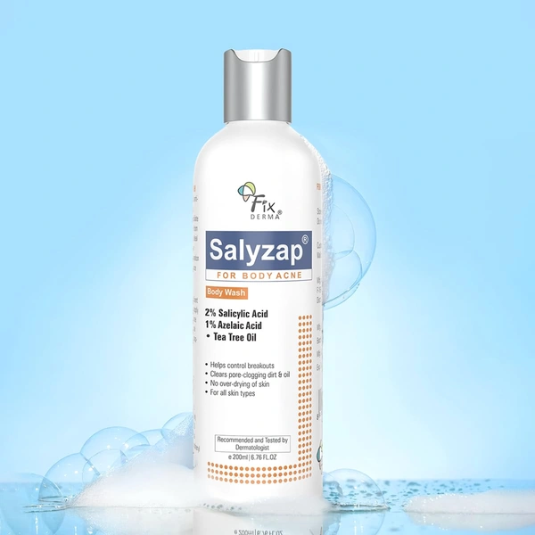 Fixderma Salyzap 2% Salicylic Acid Body Acne Spray For Men & Women 200ml | Targets Back, Shoulder, Neck & Chest Acne | Controls Breakouts, Clears Clogged Pores & Improves Texture