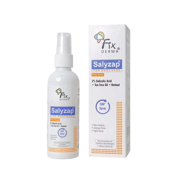 Fixderma Salyzap 2% Salicylic Acid Body Acne Spray For Men & Women 100ml | Targets Back, Shoulder, Neck & Chest Acne | Controls Breakouts, Clears Clogged Pores & Improves Texture