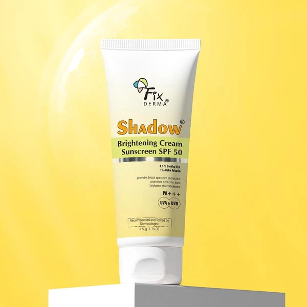 Fixderma Shadow Brightening Sunscreen 50gm SPF 50 PA+++ with 1% Alpha Arbutin | Brightens Skin, Reduces Tanning | Broad Spectrum UVA/UVB Protection | Lightweight, No White Cast