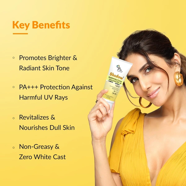 Fixderma Shadow Brightening Sunscreen 50gm SPF 50 PA+++ with 1% Alpha Arbutin | Brightens Skin, Reduces Tanning | Broad Spectrum UVA/UVB Protection | Lightweight, No White Cast