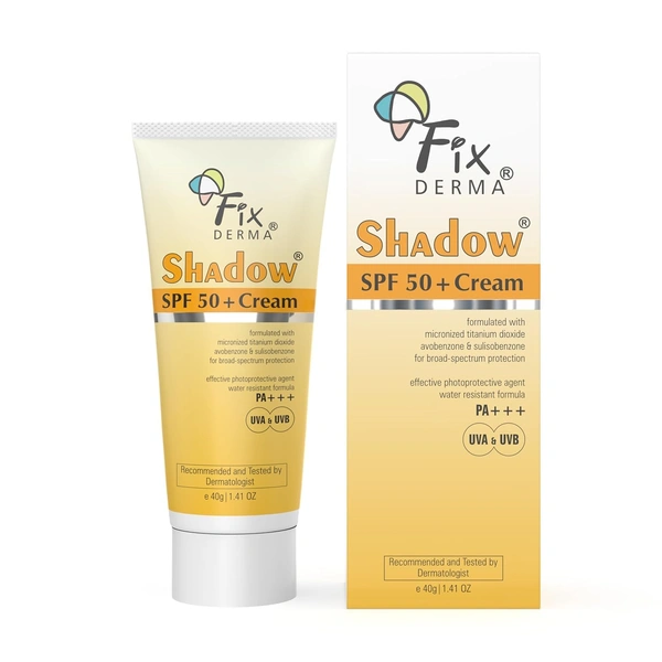 Fixderma Shadow Sunscreen SPF 50+ PA+++ Cream 40gm For Women & Men | Broad Spectrum UVA & UVB Protection | No White Cast, Water Resistant, Non Greasy Sunscreen for Dry Skin