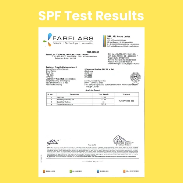 Fixderma Shadow Sunscreen SPF 50+ PA+++ Gel 75g Unisex | Lightweight, Non-Sticky, No White Cast Sunscreen for Oily, Acne Prone & Normal Skin | Broad Spectrum UVA UVB Protection