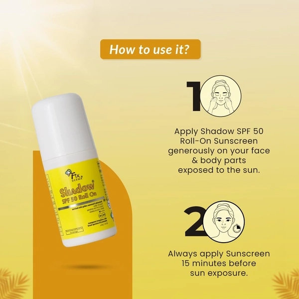 Fixderma Shadow Sunscreen SPF 50 Roll On 30gm PA+++ | Transparent Lightweight Sunscreen | Broad Spectrum UVA & UVB Protection | Water Resistant | Safe for Sensitive Skin