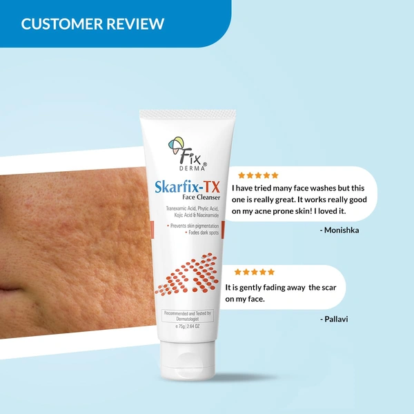 Fixderma Skarfix-TX Face Cleanser with Tranexamic Acid, Kojic Acid & Niacinamide | Advanced Pigmentation Face Wash | Brightens, Evens Skin Tone | Suitable for All Skin Types - 75gm