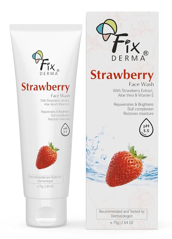 Fixderma Strawberry Face Wash 75g for men & women with Vitamin E & Strawberry Extract | Deep Cleansing Face Wash for Oily & All Skin Types | Refreshing, Hydrating & Gentle Cleanser